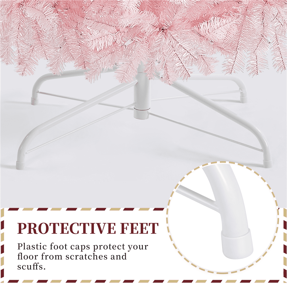 Alden Design 7.5Ft Pre-lit Artificial Christmas Tree with Foldable Stand, Pink