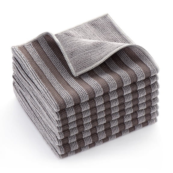 WILALY 8 pack Reusable Stainless Steel Cleaning Cloth, Double-Sided Microfiber Non-Scratch Kitchen Towel, Stripe Pattern, Grey, 12 x 12 inches