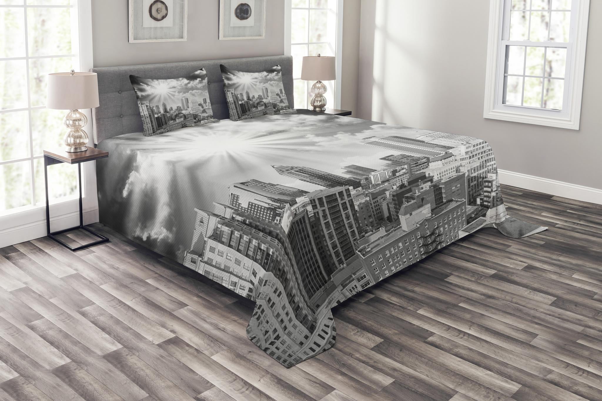 Black and White Bedspread Set Queen Size, Aerial View Montreal Canada