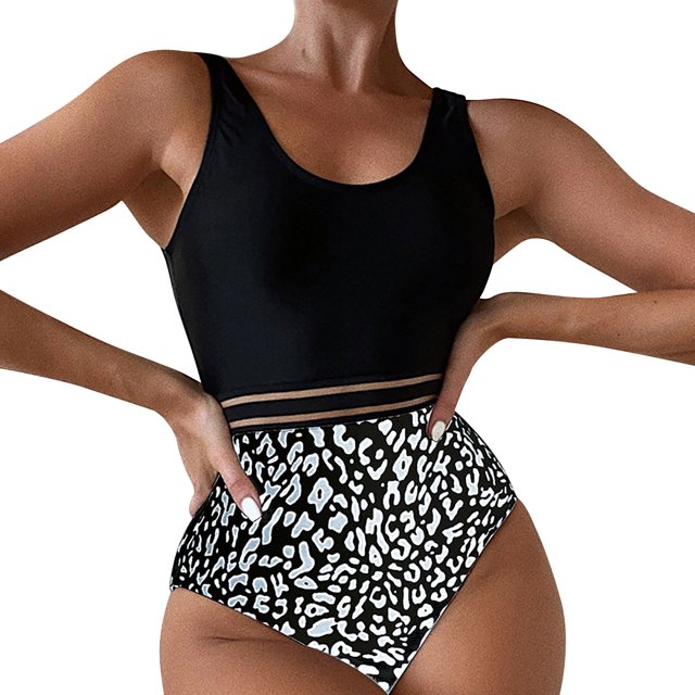 Aayomet Bathing Suits for Women Color Leopard Print Strap Off Shoulder Backless Jumpsuit Swimsuit (B, XL)