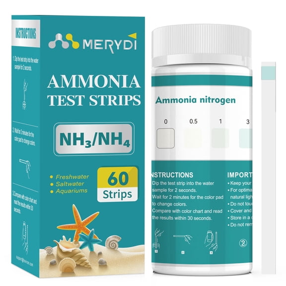 Ammonia Test Strips,60 Strips Aquarium Test Kit for Fish Tanks & Ponds, Quick & Accurate Freshwater Saltwater Testing Strips