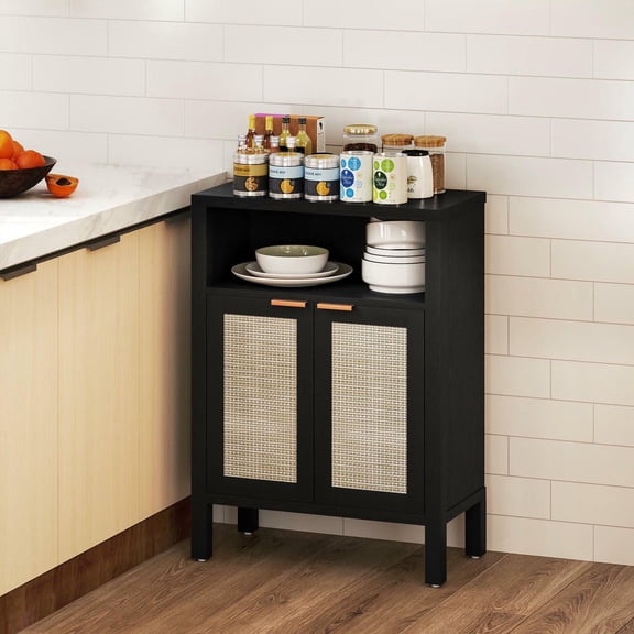 Resenkos Modern Sideboard Buffet with Adjustable Shelf for Coffee Bar, Black