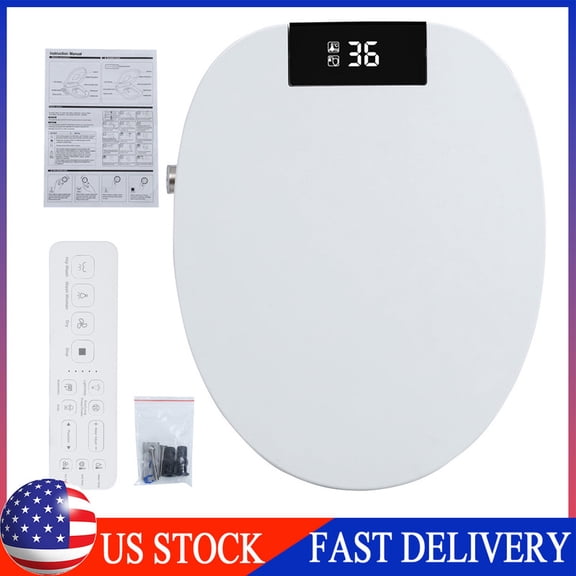 Electric Bidet Toilet Seat - Elongated Heated Toilet Seat | Instant Warm Water | Air Dryer | Self-Clean Nozzle | Automatic Flip Cover | Remote & Side Knob Control | Night Light