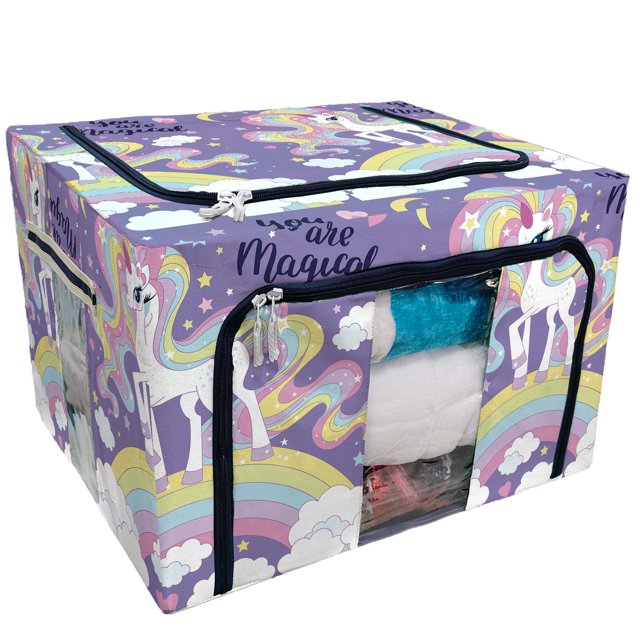 EREHome You are magical Lovely cartoon rainbow unicorn Storage Bag Clear Window Storage Bins Boxes Large Capacity Foldable Stackable Organizer With Steel Metal Frame For Clothes,Closets, Bedrooms
