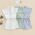 thumbnail image 6 of Douhoow Kid Baby Boy Summer Clothes 6 12 18 24 Months 2T 3T 4T Toddler Solid Color Short Sleeve Button Down T-Shirt Shorts 2Pcs Set, 6 of 9