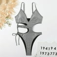thumbnail image 3 of Aayomet Ensembles de Bikini String pour Femmes Tissu Brillant Maillot de Bain (Argent, m), 3 of 5