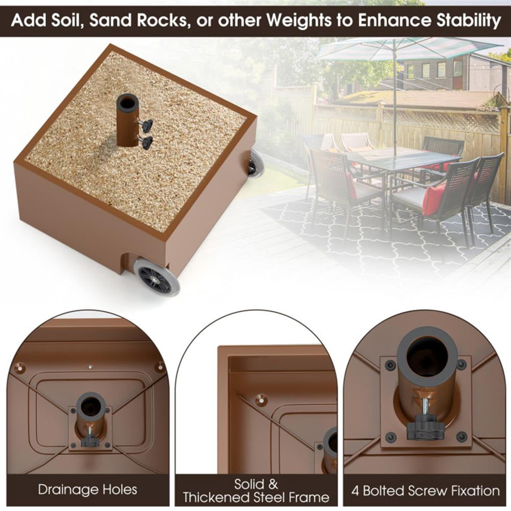 Spaco 150 Pounds Patio Umbrella Base Stand Wheels Planter Outdoor, Outdoor Umbrella Stand, Patio Umbrella Stands & Bases, Deck Umbrella Stand-Coffee