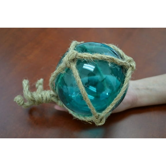 Reproduction Turquoise Glass Float Ball With Net 5"