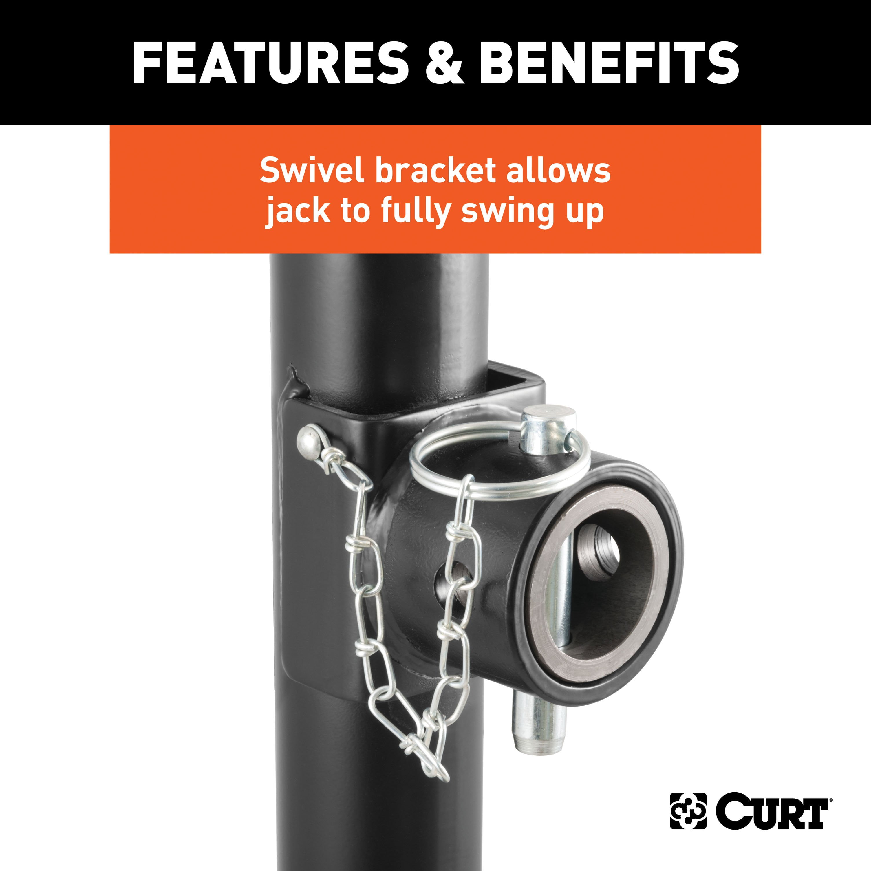 CURT 28322 Weld-On Pipe-Mount Swivel Trailer Jack, 2,000 lbs. 15 Inches Vertical Travel