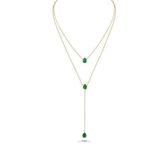 Sdmnsg-T Long 18K Gold Plated Blue Green Red Layered Pendant Necklace For Women Dainty Birthstone Necklace, Statement Necklace Jewelry Gifts