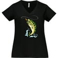 thumbnail image 3 of Inktastic Leaping Bass Fish Women's Plus Size V-Neck T-Shirt, 3 of 5