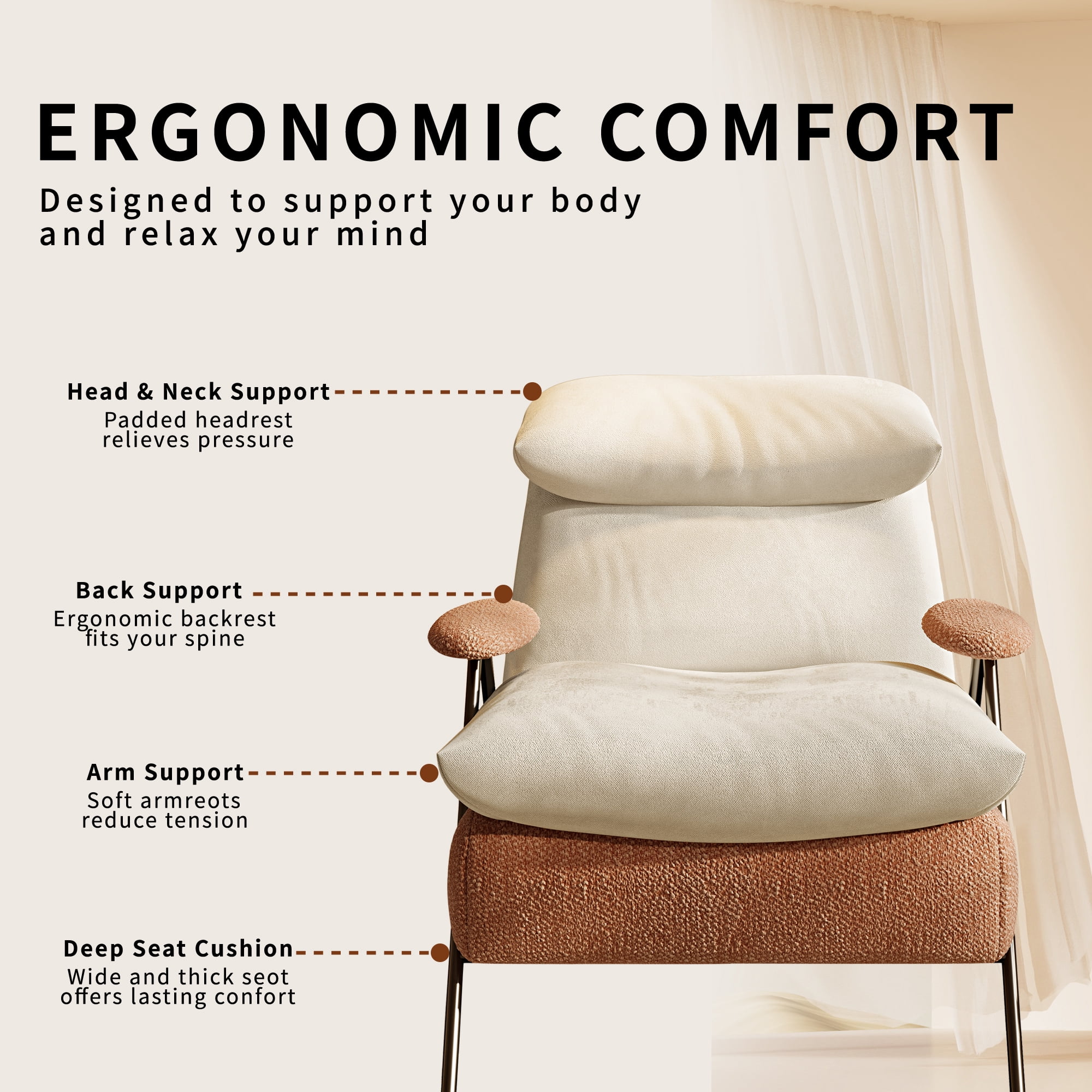 GARITIN Accent Chair and Reading Chair 31.8 Inch, Solid Wood Frame Lounge Chair with Chenille and Plush Upholstery for Living Room Bedroom, Beige