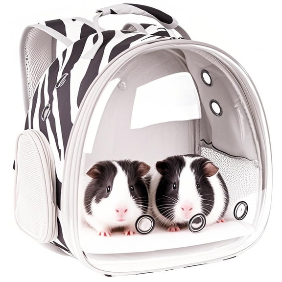 Portable Small Animal Backpack with Zebra Printing, Space Capsule Bubble Pet Carrier Cage Travel for Guinea Pig, Rabbit, Hamster, Bird, Bearded Dragon, Sugar Glider, Squirrel, Tortoise, Lizard