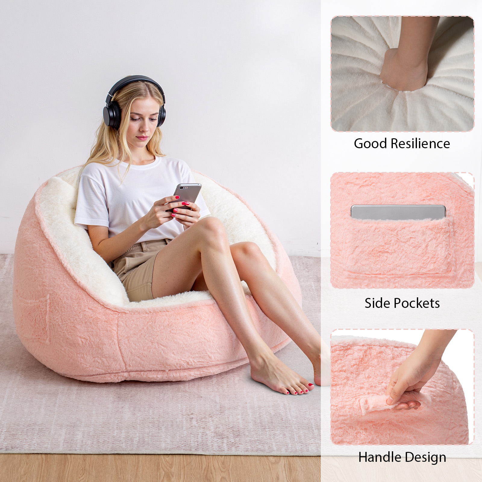 Lusimo Bean Bag Chair for Adults Teens, Lazy Memory Foam Bean Bag Sofa with Pillow, Bean Bag Chair Couch with Plush Washable Cover, Filled Foam Seat Ideal for Game, Read, Lounge