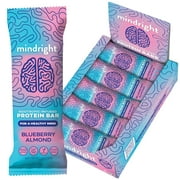 Mindright Blueberry Almond, Good Mood Superfood Bar, with Vegan Ashwagandha, Cordyceps, Ginseng, MCT, Mood, Energy, Stress Relief Support, Pack of 12