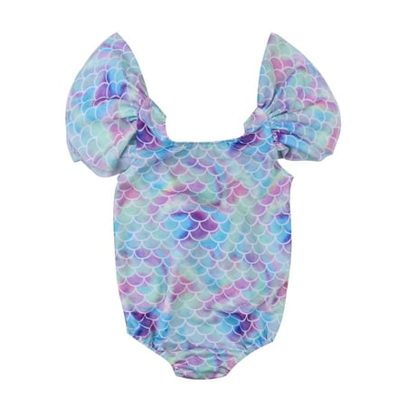 

Qtinghua Toddler Baby Girls One-Piece Swimsuit Ruffle Sleeve Mermaid Swimwear Lace Tutu Skirt Bathing Suit Blue 12-18 Months