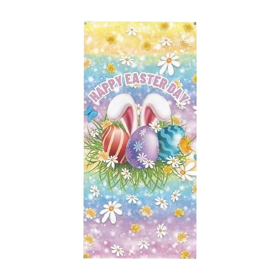 Easter Door Cover Decoration – Full-Length Polyester Door Curtain for Front Porch, Classroom, Office, Party Entrance – Easy to Hang, Multicolor Spring Holiday Decor