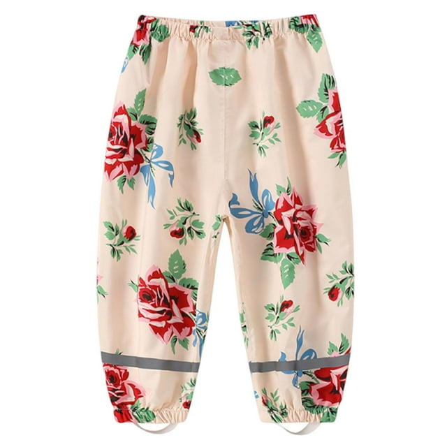 Rain Pants for Kids, Waterproof Polyester with Reflective Cuffs, Elastic Waistband, Adjustable Straps, Four-Season Use, Thin Lightweight Design