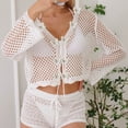 thumbnail image 5 of jobturf Swimsuit Coverup for Women Trendy Hollow Out Crochet Tops Beach Vacation Summer Shirts Cover Ups Tie Front Cardigan Swimwear, 5 of 7