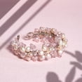 thumbnail image 4 of Elegantly Handcrafted Pink Pearl & Crystal Flowers Cuff Bracelet, 4 of 6