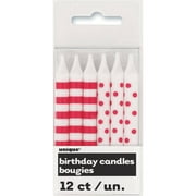 Red Striped & Polka Dot Birthday Candles, 12ct