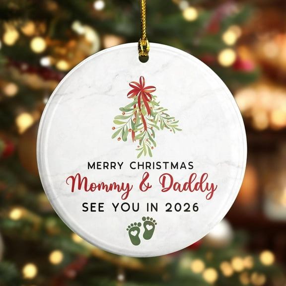 Pregnancy Announcement See You in 2026 Ceramic Ornament, New Parents to Be Gift, Baby First Christmas Ornament, Expecting Mom and Dad Keepsake for Family