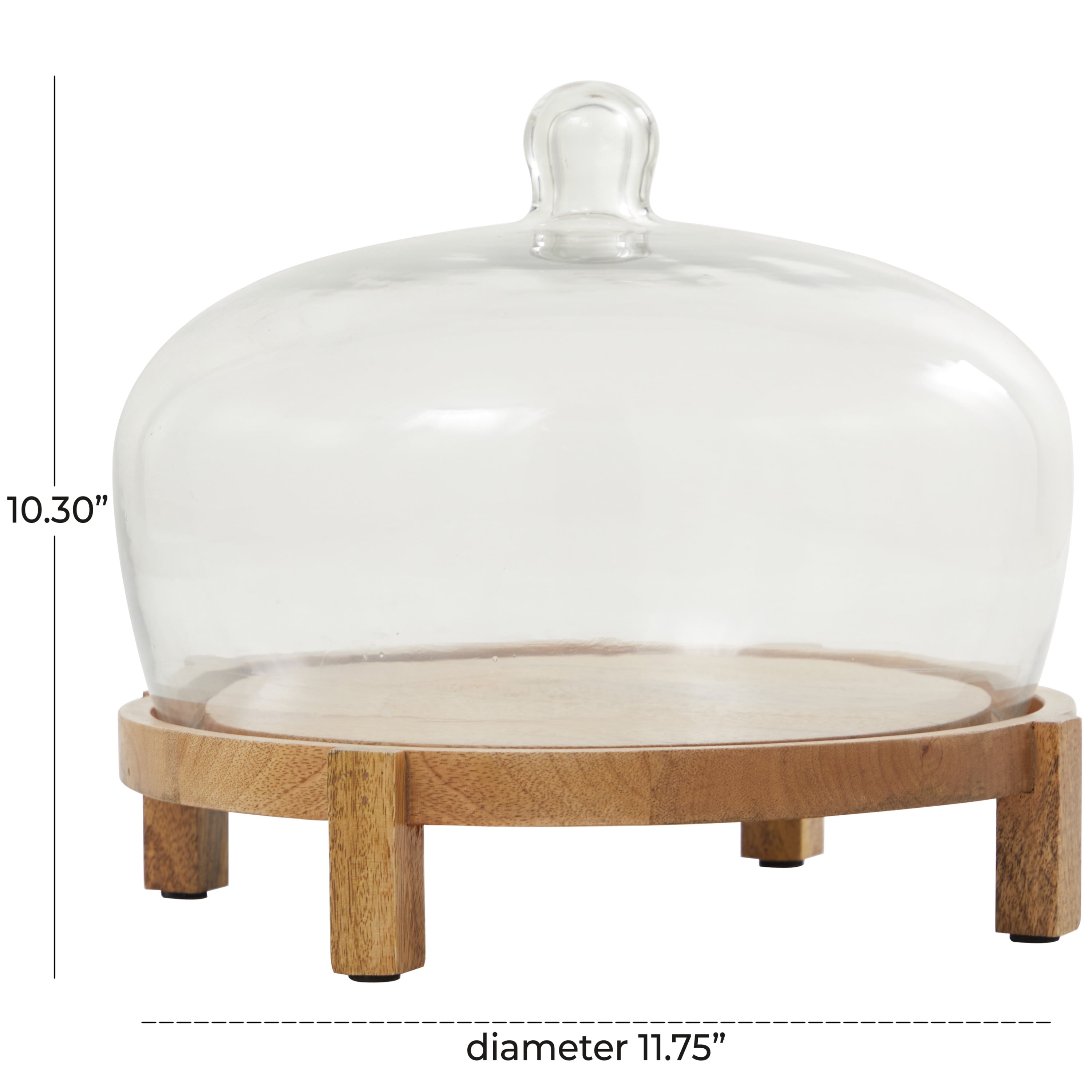 DecMode 12" x 10" Brown Mango Wood Elevated Decorative Stand with Glass Dome Cover, 1-Piece