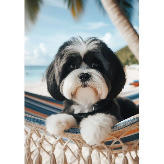 Shih Tzu Black/White - Best of Breed DCR Summer Garden Flag 12" x 17"