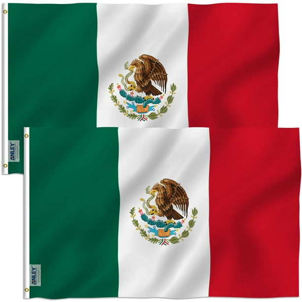 Anley Pack of 2 Fly Breeze 3x5 Foot Mexico Flag - Vivid Color and Fade proof - Canvas Header and Double Stitched - Mexican MX National Flags Polyester with Brass Grommets 3 X 5 Ft