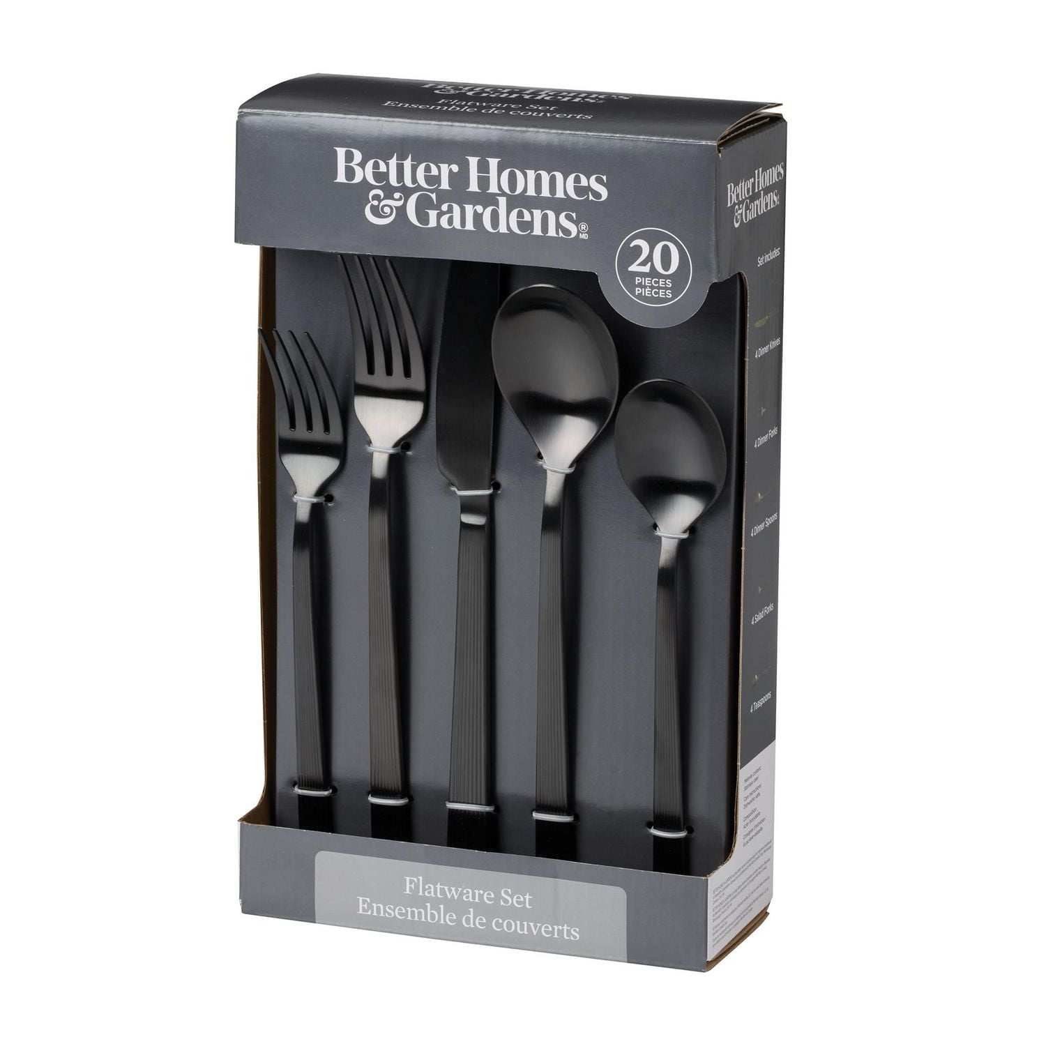 BHG RIVER BLACK SATIN 20PC FLATWARE SET, 20 Pc Flatware Set