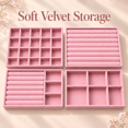 thumbnail image 2 of 4-Pack Jewelry Tray Drawer Organizer, Stackable Velvet Jewelry Storage Trays for Rings, Earrings, Necklaces and Bracelets, Pink, 8.27 x 4.92 in, 2 of 7