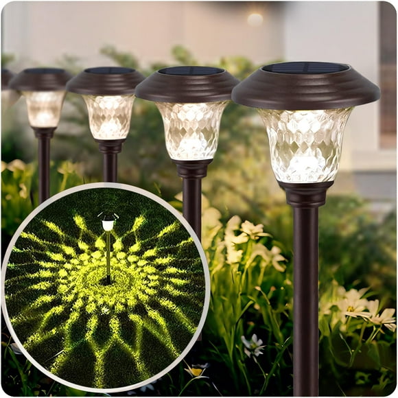 Beau Jardin 8 Pack Solar Pathway Lights Outdoor Metal Solar Powered Lights Waterproof Glass High Lumen for Garden Landscape Path Yard Walkway Patio Driveway Outside Colored Color Changing White Bronze