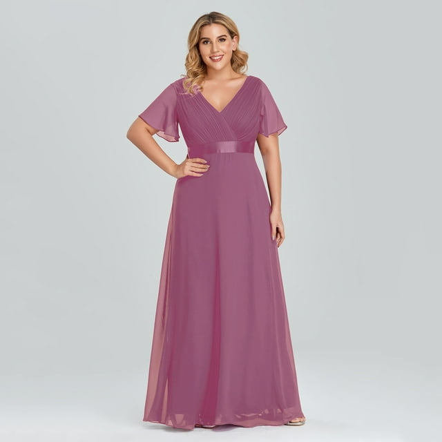 Robes de Soirée Grande Taille Longues Élégantes Ligne A Col en V Volants Mousseline Formelle Mariage Fête Robe de Soirée