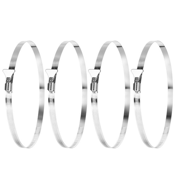 Uxcell Stainless Steel Hose Clamp, 4 Pcs 213-235mm (8.4-9.3Inch) Adjustable Thumb Screw Key Type Clamps Worm Gear Hose Clamp for Plumbing Fastener Tube Radiator Garden, Silver Tone