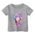 thumbnail image 1 of PMVFHDE Hauts d'Été pour Filles Hauts Décontractés Tendance T-Shirts d'Été Manches Courtes Garçon et Fille Imprimé Décontracté Col Rond T-Shirt Ample Gris, 8-9 Ans, 1 of 4