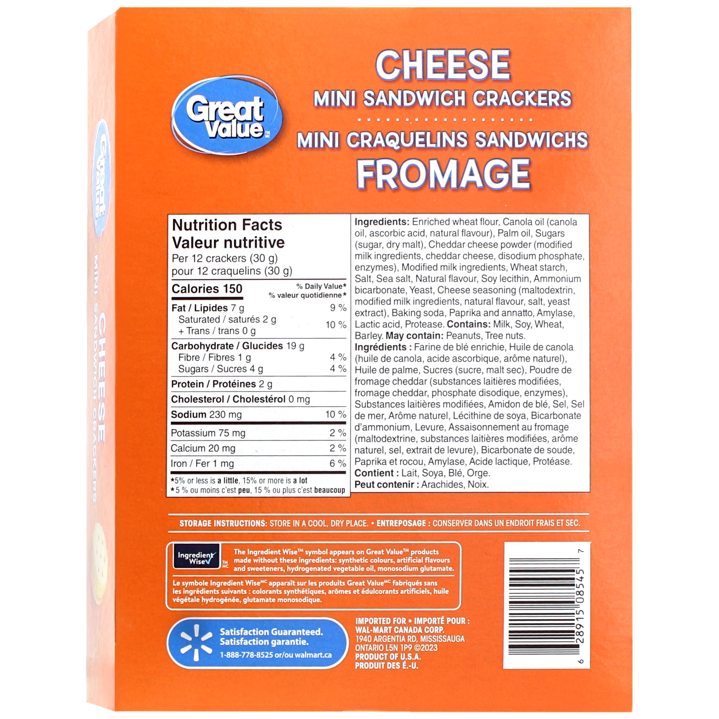 Great Value Cheese Mini Sandwich Crackers, 180 g