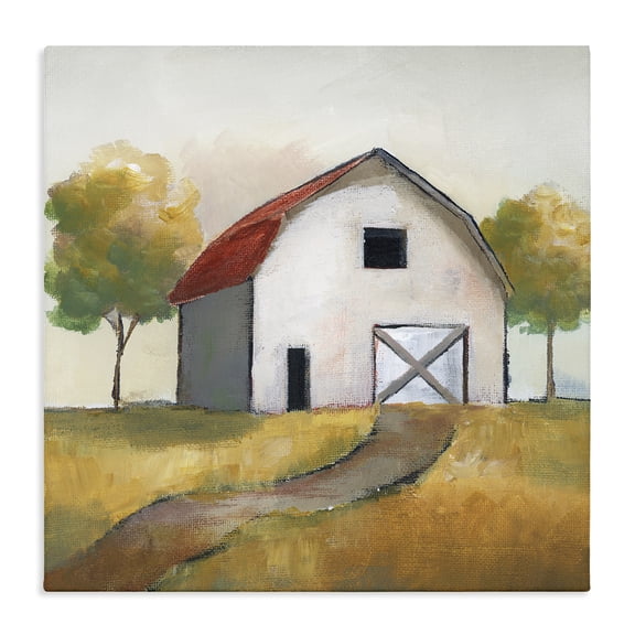 Stupell Industries Rustic Lodge White Barn Building Between Orchard Trees Autumn Landscape Canvas Art, 24 x 24, by Nan