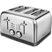 4 Slice Toaster, Toaster 4 Stainless Steel Retro Bagel Toaster, 1.5” Extra Wide Slots, 6 Evenly Bread Shade Settings, 1500W, Silver