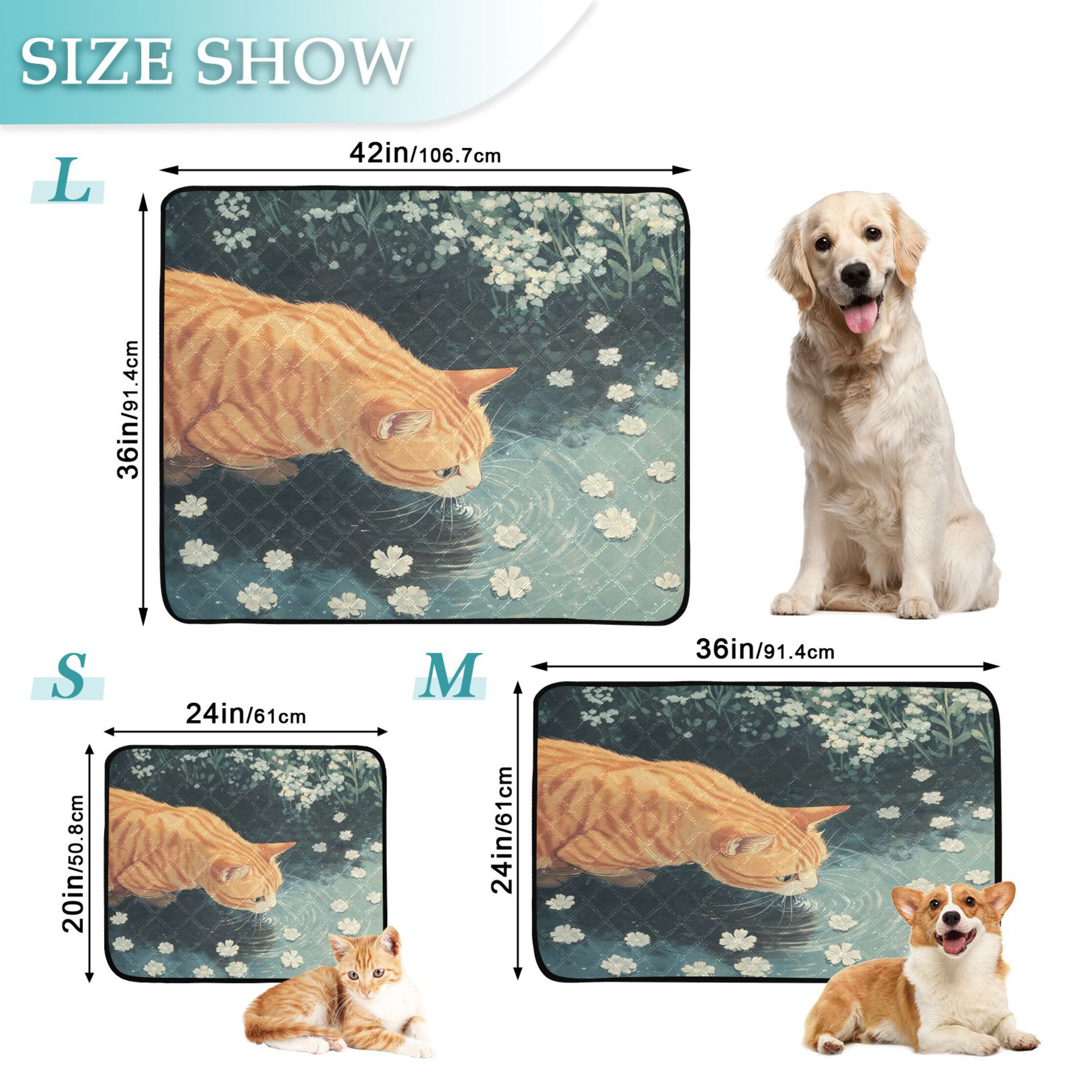 Qxltty Orange Cat Cat litter Pads Pet Set of 2 Diaper Mats Center Anti-leakage Layer Absorbent Soft and Comfortable