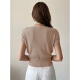 thumbnail image 6 of Gynyvoja Women'S V-Neck Wrap Front Ribbed Knit Short Sleeve Fitted Cropped Sweater Tos Brown M, 6 of 7