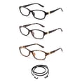thumbnail image 1 of 3 Pack Newbee Fashion- "Byron" Slim Fit Squared Fashion Reading Glasses with Lanyard +1.75, 1 of 4