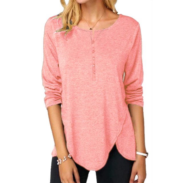 U.Vomade Women's Solid Button T-Shirt Long Sleeve Top