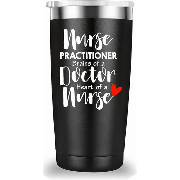 Nurse Practitioner Brains Of A Doctor, Heart Of A Nurse Travel Mug Tumbler.Nurse Practitioner Gifts for Friend Daughter Men Women.Nurse Appreciation,Nursing School Graduation Gifts.(20 oz Black)