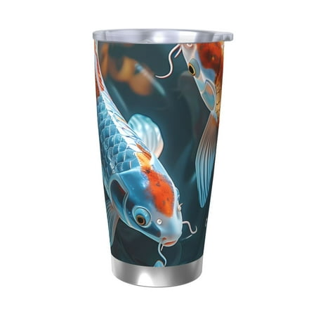 

Cauagu Cute Koi Fish Serenity Pattern 20oz Tumbler Stainless Steel Vacuum Insulated Tumbler with Lid Insulated Coffee Mug Thermal Cup with Splash Proof Sliding Lid-Without Straw