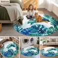 thumbnail image 5 of Blue Teal Leaves Round Area Rug 3.3Ft Washable Circle Rugs for Dining Room Table, Summer Botanical Watercolor Leaf Non-Slip Carpet Floor Mats Indoor Outdoor Carpet Runner Aesthetic Home Decor, 5 of 8