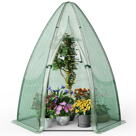 Patiojoy 63�� x 63�� x 72�� Walk-In Greenhouse with Roll-Up Window & Door Hexagonal Green House with Metal Frame & Waterproof PE Cover