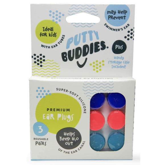 Tapones para los oídos de natación Putty Buddies, paquete original de 3 pares