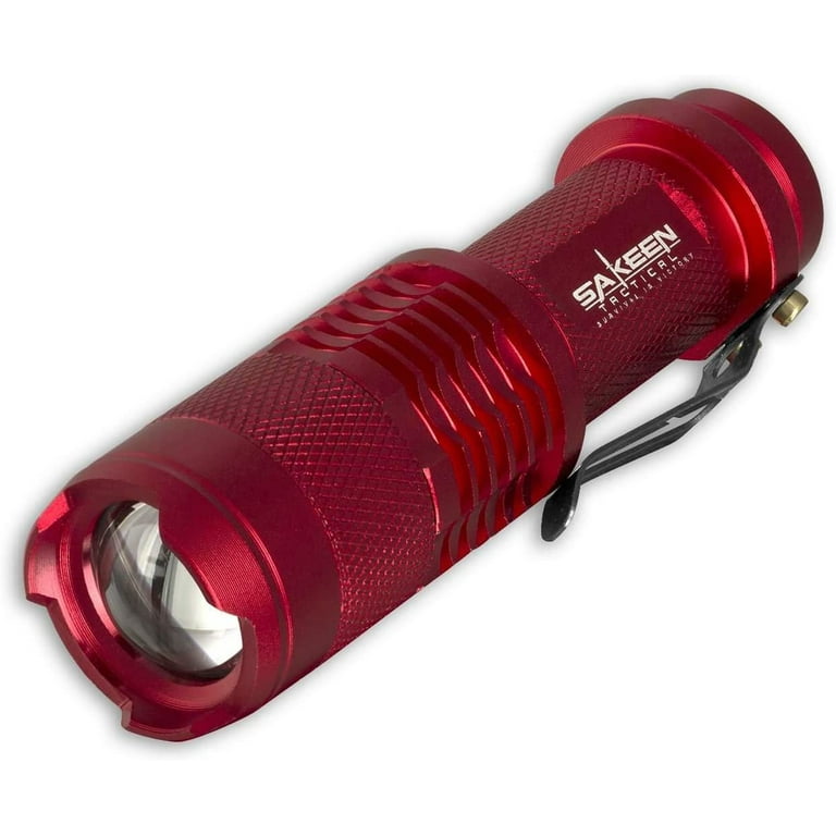 Red Tactical Mini LED Flashlight - Heavy Duty Metal Shell - Ultra Bright  300 Lumen Survival Camping Light - By Sakeen