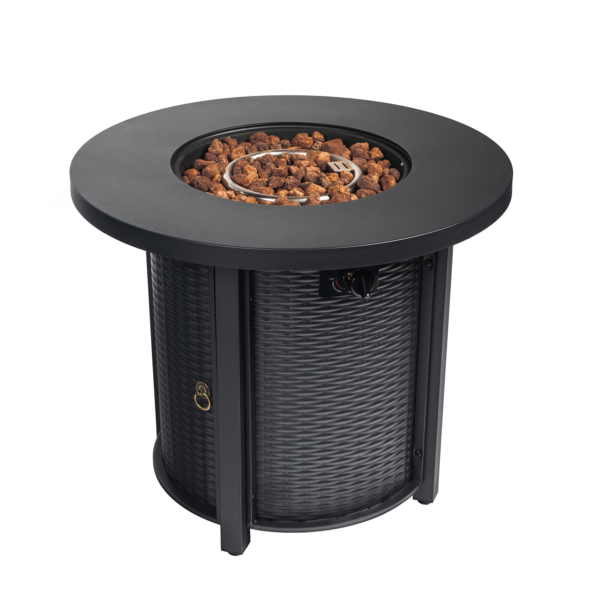TrumanPick 30" Propane Gas Fire Pit Table 50,000 BTU Round Steel Gas Fire Pit for Outdoor Patio Deck Garden Courtyard-Black