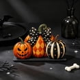 thumbnail image 6 of JWZZYD Halloween Tabletop Decorations Indoor, Pumpkins Wooden Tabletop Decor, Striped Checkered Pumpkin Flat Ornament, Vintage Fall Halloween Thanksgiving Mantel Home Desk Decor, 6 of 6